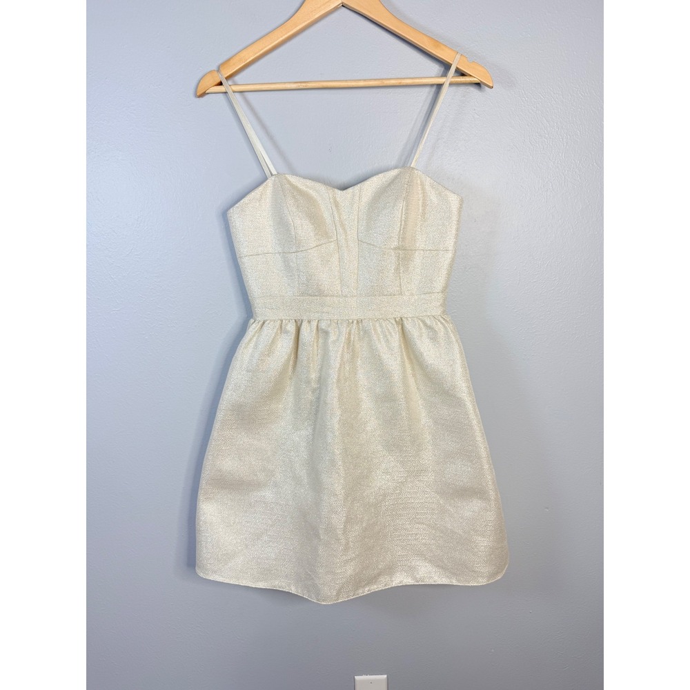 Aidan Mattox Metallic Gold Sweetheart Strapless‎ Fit Flare Mini Dress 4